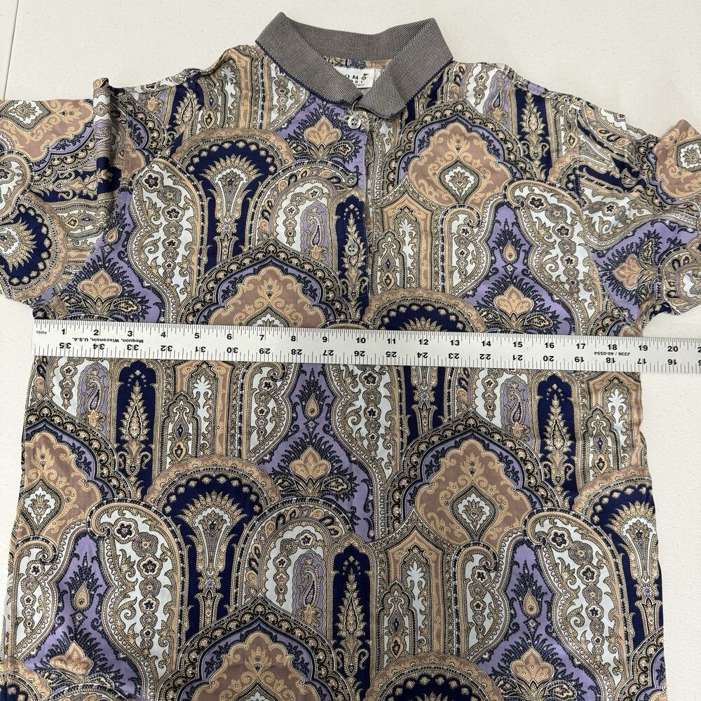 Vintage Como Sport Womens Top Medium‎ Purple Abstract Paisley Polo Made in Italy - Picture 4 of 10